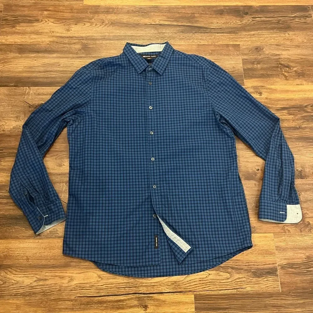 Michael Kors men’s blue plaid button down shirt